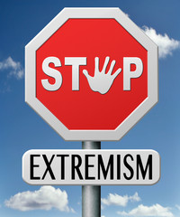 Stop extremism sign against cloudy sky