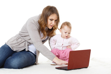 Happy family with laptop.