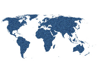 Map of the world, filled with blue jeans texture, illustration