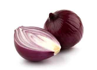 Red onion and fresh parsley isolated on white background