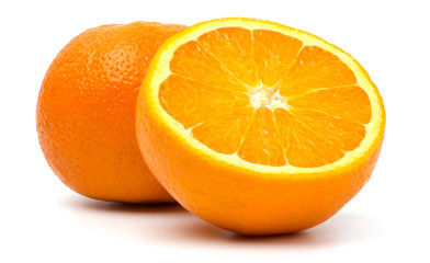 Orange fruit slice on white background