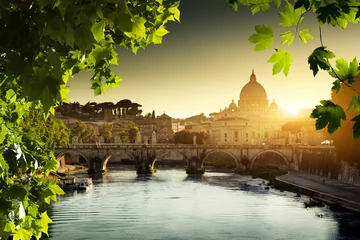 Fotobehang view on Tiber and St Peter Basilica in Vatican © Iakov Kalinin