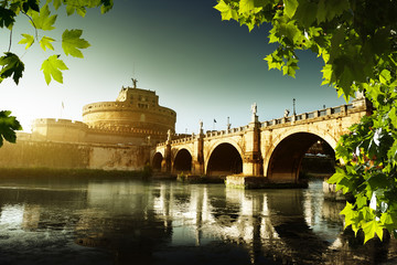Saint Angel Fortress  and Tiber river in Rome, Italy