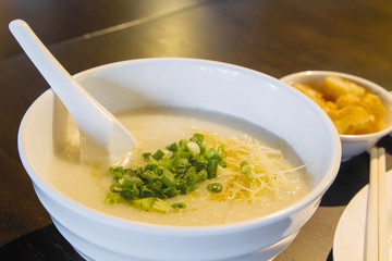 Bowl of Chinese Porridge Closeup