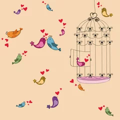 Papier Peint photo Oiseaux en cages Fond d& 39 amour d& 39 oiseau de liberté de la Saint-Valentin