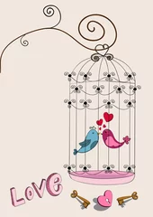 Crédence de cuisine en verre imprimé Oiseaux en cages Amour d& 39 oiseau de couple de la Saint-Valentin