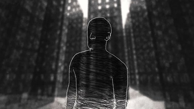 Man turns among the skyscrapers - Rotoscoping technique animatio