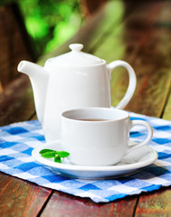 Cup of tea on wooden table