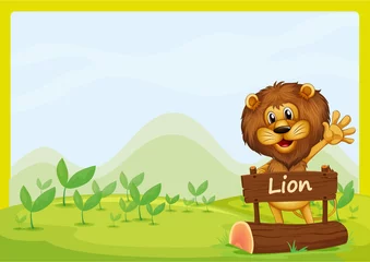 No drill light filtering roller blinds Forest animals A lion and the signboard