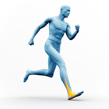 Blue human figure running with yellow highlighted ankle