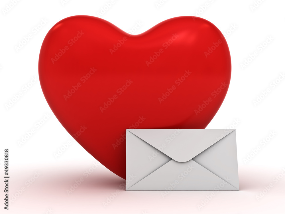 Poster heart and envelope over white background