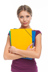 Cute girl holding folders