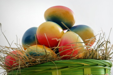 Bunte Ostereier im Nest