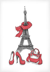 Eiffel Tower, shoes and handbag