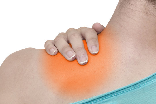 Acute pain in a woman shoulder