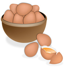 An Illustration Fresh Eggs in Brown Bowl