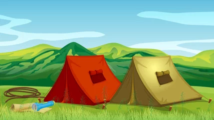 Türaufkleber Campingzelte in der Nähe des Berges © GraphicsRF