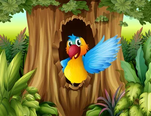 Photo sur Plexiglas Animaux de la forêt Un oiseau dans un arbre creux