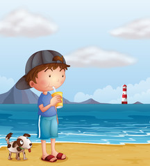 Ein Junge und sein Haustier am Strand