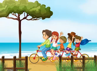 Deurstickers Blije kinderen en fiets © GraphicsRF
