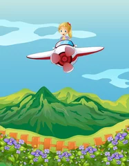 Abwaschbare Fototapete Flugzeuge, Ballon Ein Mädchen fliegt in einem Flugzeug