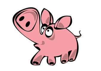 cartoon pink vector pig isolated on white background