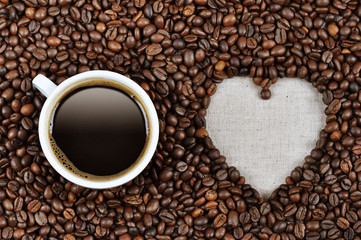 Heart shape made from coffee beans