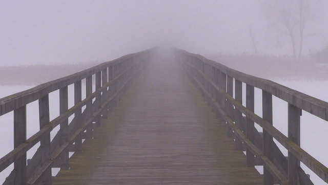 empty wooden bridge and morning  fog