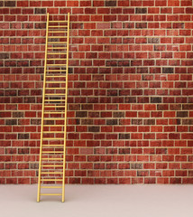 ladder against near old wall with space for text