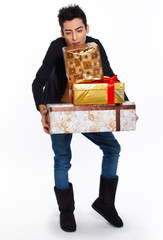 Beautiful and sweet boy with gifts