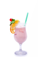 Fresh purple cocktail with sliced orange and cherry