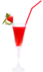 Red cocktail with decorated strawberries