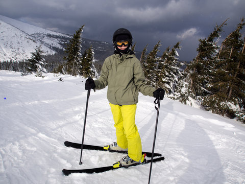 Teenage boy skiing