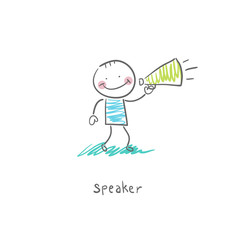 The man with the loudspeaker.