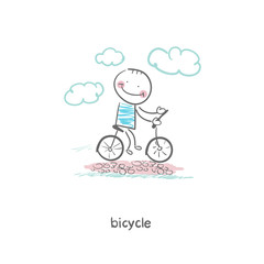 A man rides a bicycle. Illustration.