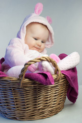 Pink easter rabbit in the basket