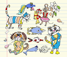 Funny puppies and fish set