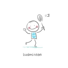 Man playing badminton. Illustration.