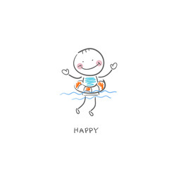 A man swims in the lifebuoys. Illustration.