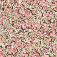 Fototapeta na wymiar pink flowers mosaic pattern background