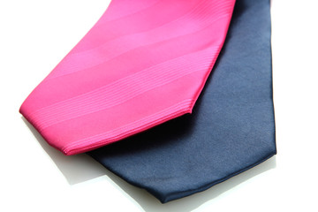 pink and blue ties isolated on white