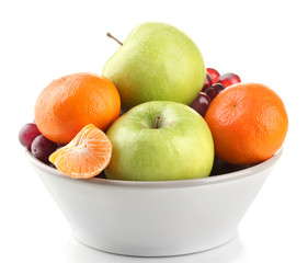 Bowl with fruits, isolated on white