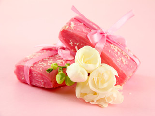 Natural handmade soap, on pink background