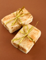 Natural handmade soap, on brown background