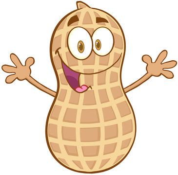 Peanut Cartoon Mascot Character With Welcoming Open Arms