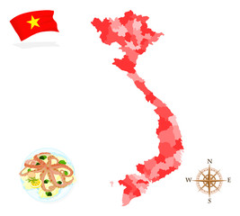 Map of Vietnam, regions and departments