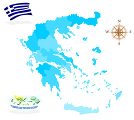 Map of Greece, regions and departments