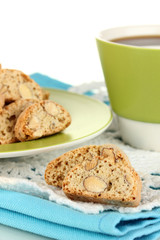 Aromatic cookies cantuccini on napkin isolated on white