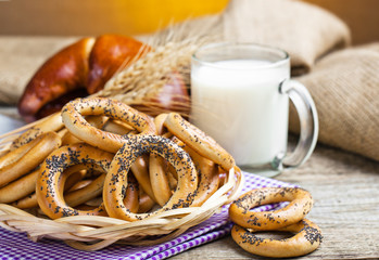 fresh bread and wheat on the wooden