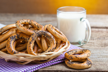 fresh bread and wheat on the wooden